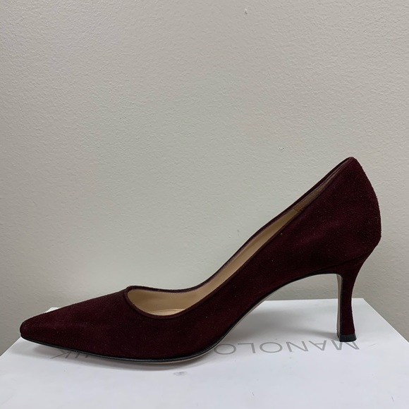 Manolo Blahnik BB Suede 70mm Pumps in Wine - Picture 4 of 8